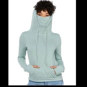 LOVE, FIRE Woman's Mask Hoodie In Harbor Gray Light Green Size S